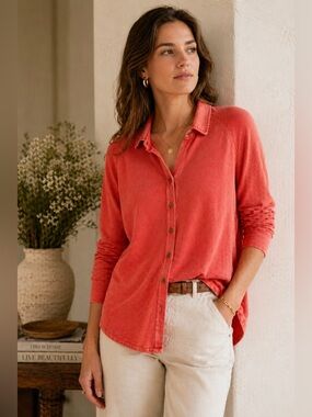PBJ Blues Washed Coral Cotton Cardigan | Luxe Lightweight Knit